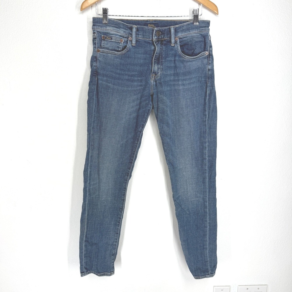Polo Ralph Lauren Tompkins Skinny Jeans Medium Wash Blue Denim Size 29 Whiskered